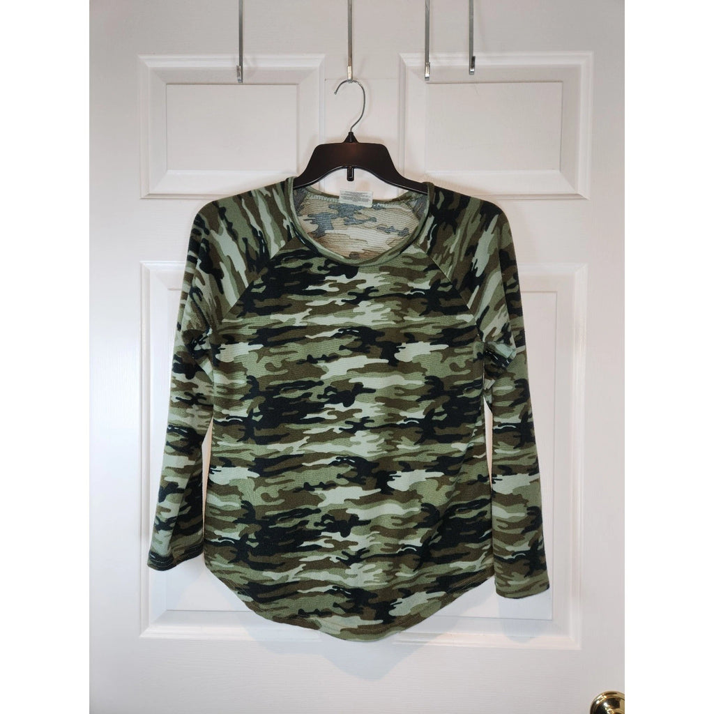 Women's sz L 2 Piece Sweatshirt Loung Set by Bobbie Brooks Green Camo As Is