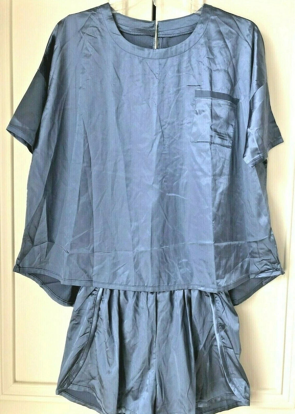 Vrkufie Blue Gray Satin Pajama Set Size XL