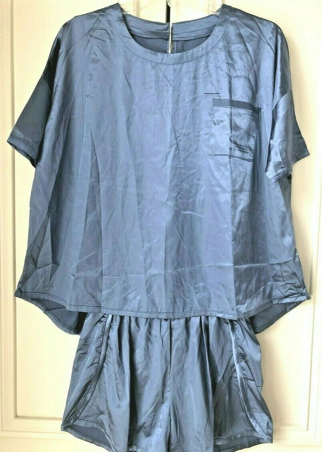 Vrkufie Blue Gray Satin Pajama Set Size XL