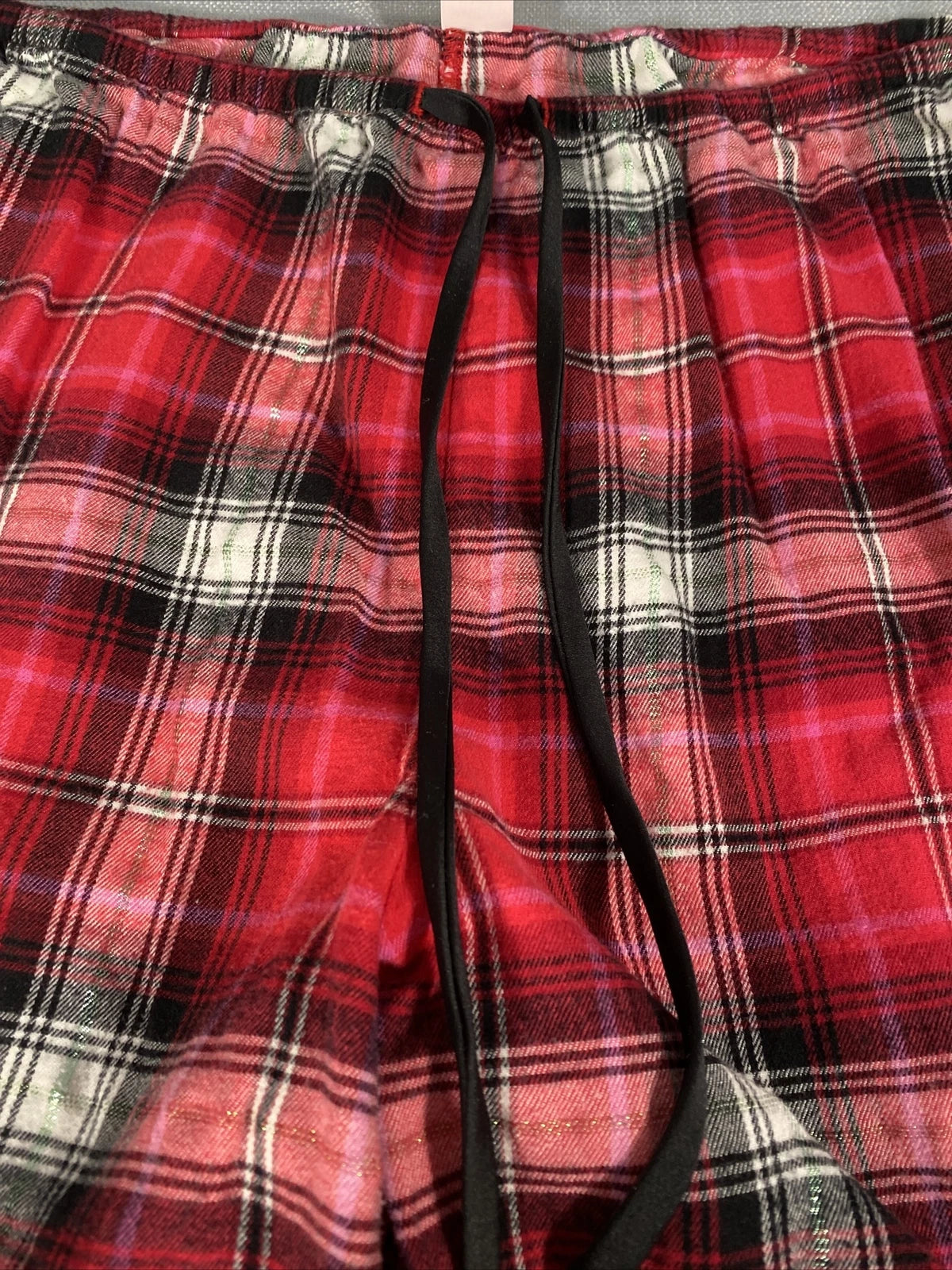 Victorias Secret Pajama Set Womens Small Plaid Red White Metallic Long Sleeve