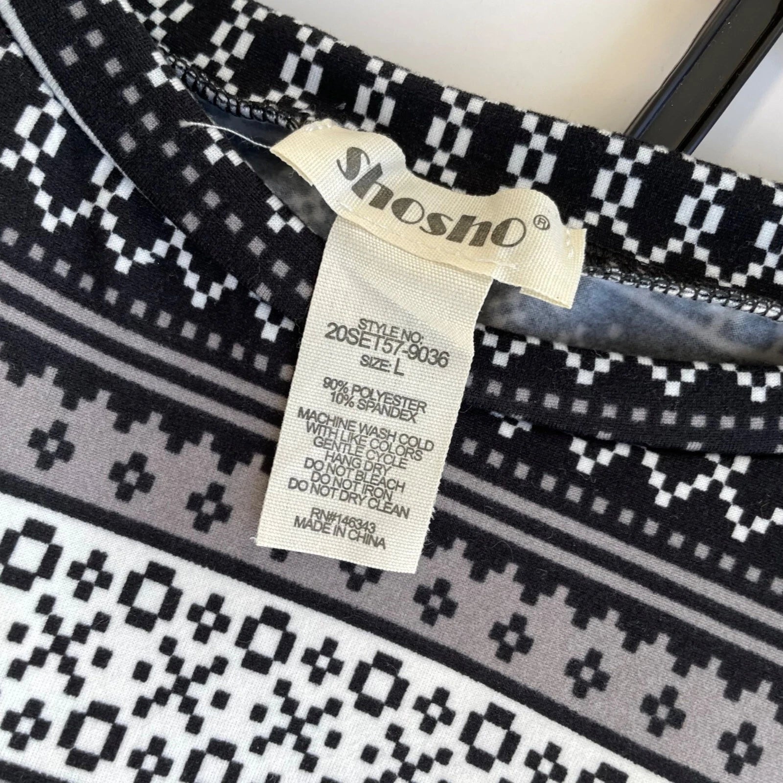 Shosho Snowflakes Fair Isle Pajama Set Womens L Black Polyester Blend NEW