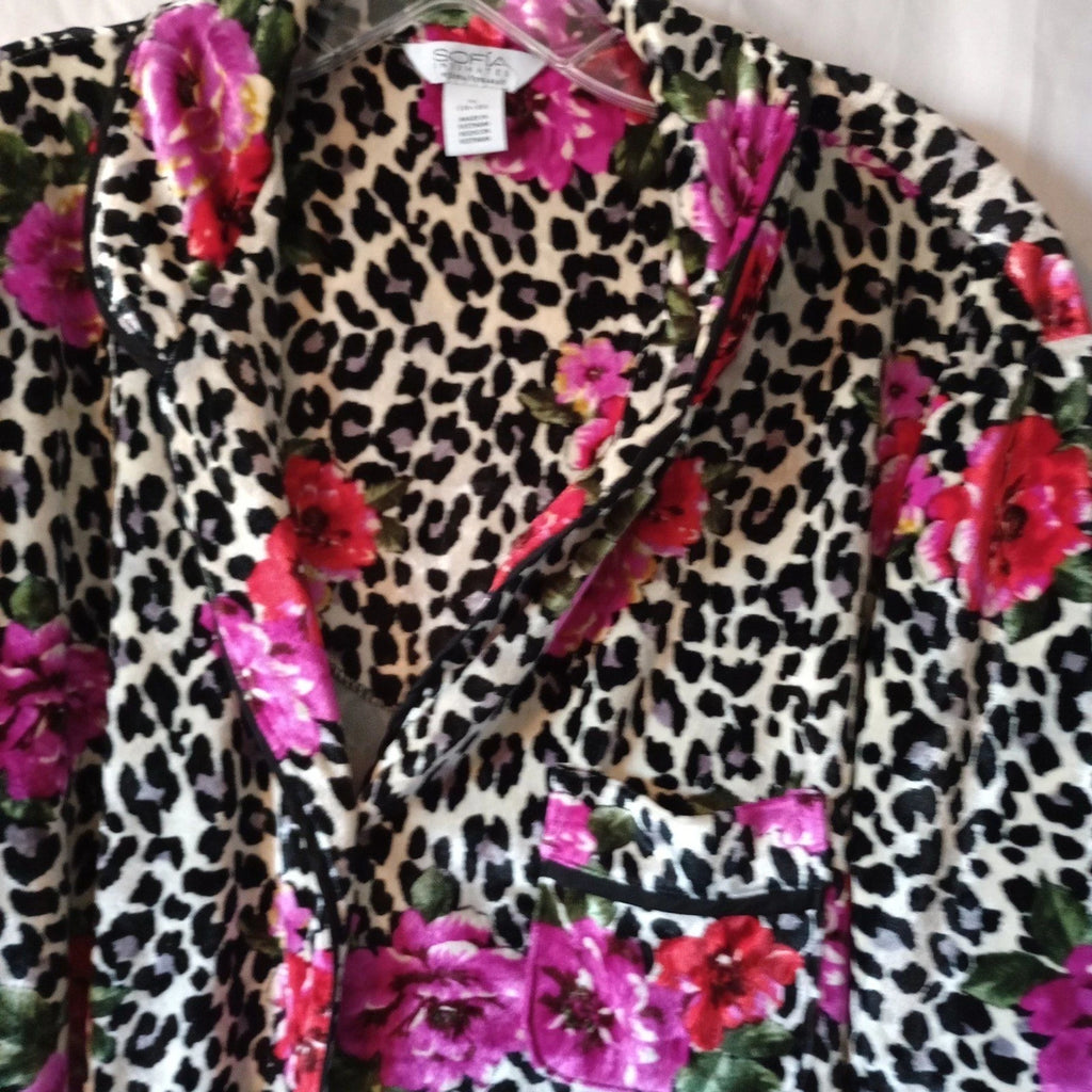 2 PC Sofia Vegara Intimates PJ Set XL (16-18) Black Pink Floral Print.