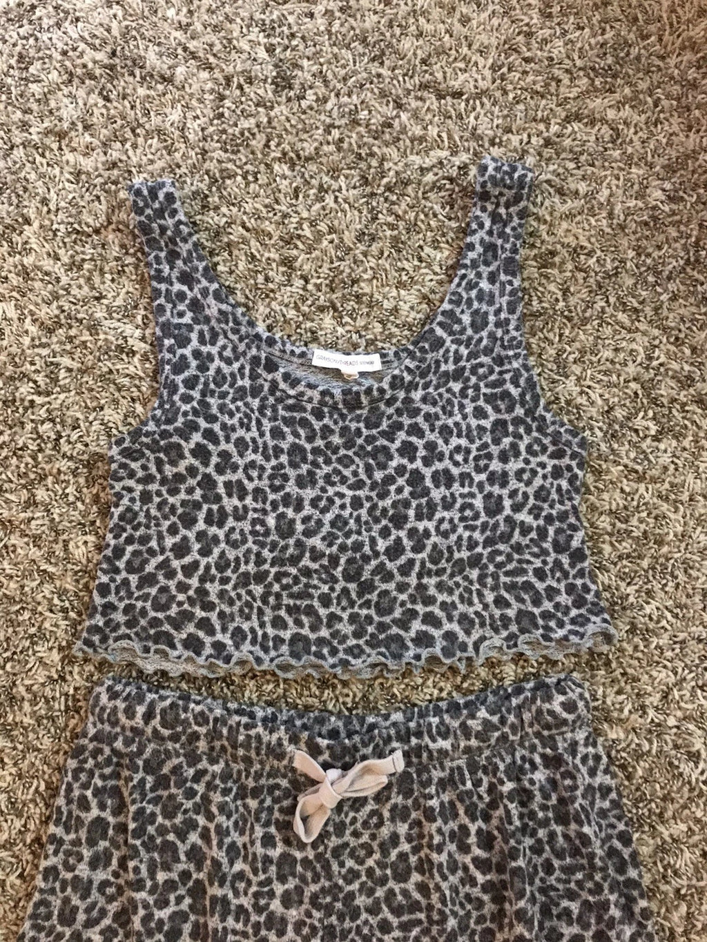 Grayson Threads grey leopard print tank top/shorts sleepwear set size medium