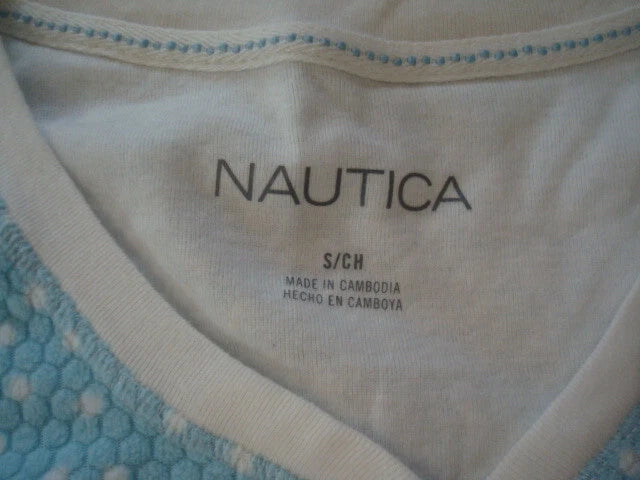 New Nautica Light Blue White Polyester 2 PC Fleece Pajama Set Pants Women's S