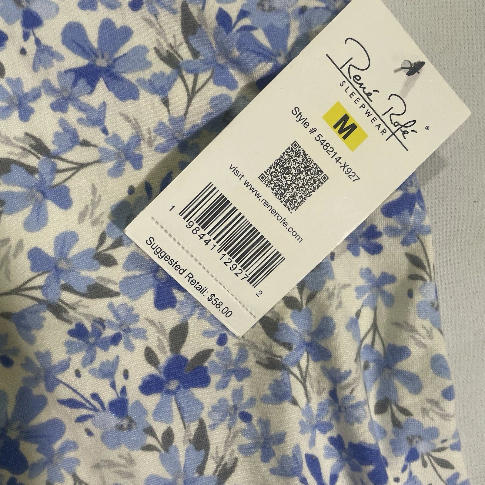 NWT Rene Rolfe 2 Piece Pajama Set Women M Sleeveless Tank W/ Capri’s Blue Floral
