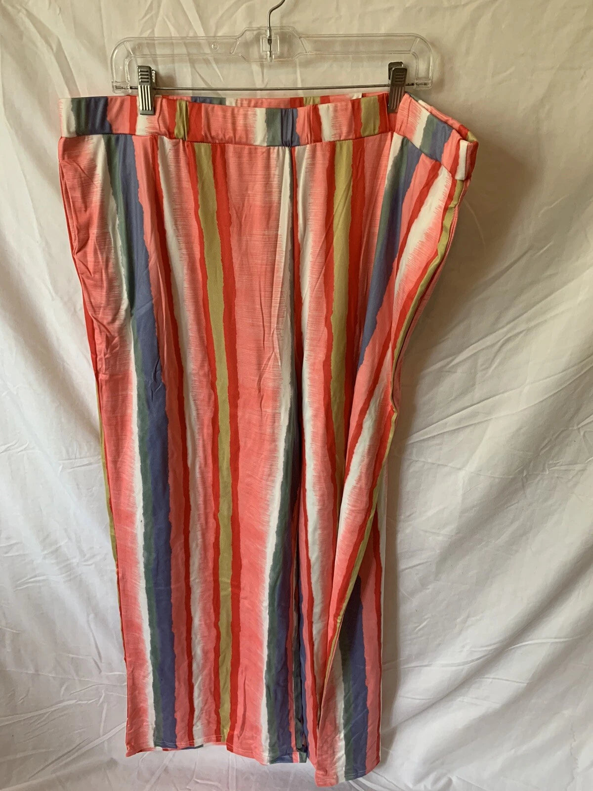 5XL Pink Multicolor Striped Summer Cool Shirt Pants Pajama Set