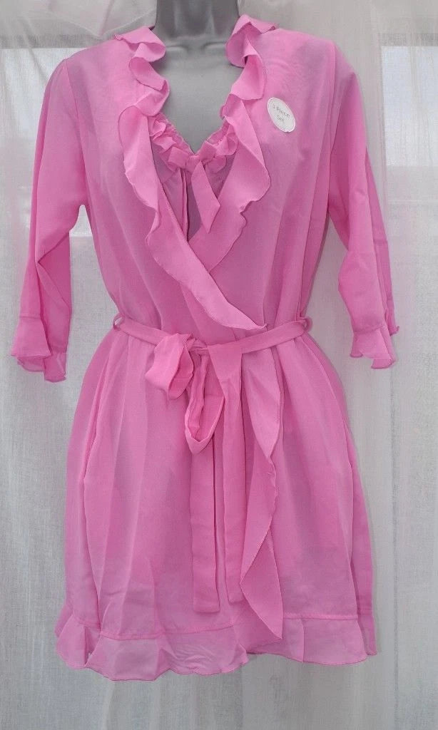Babydoll pink sexy baby doll set Top Knickers & Wrap Night wear pj's Pyjamas NEW