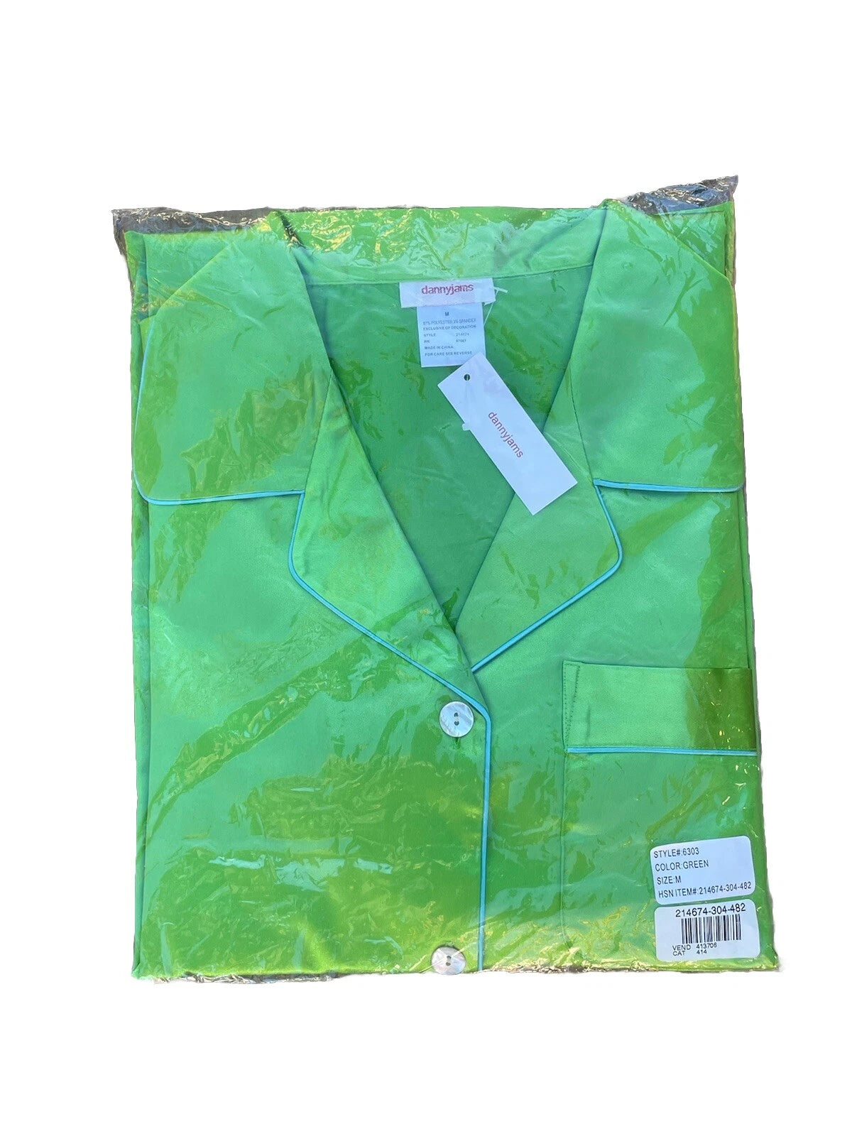 HSN Danny Jams Womens Pajama Set Green Medium Button Up Long Sleeve pockets