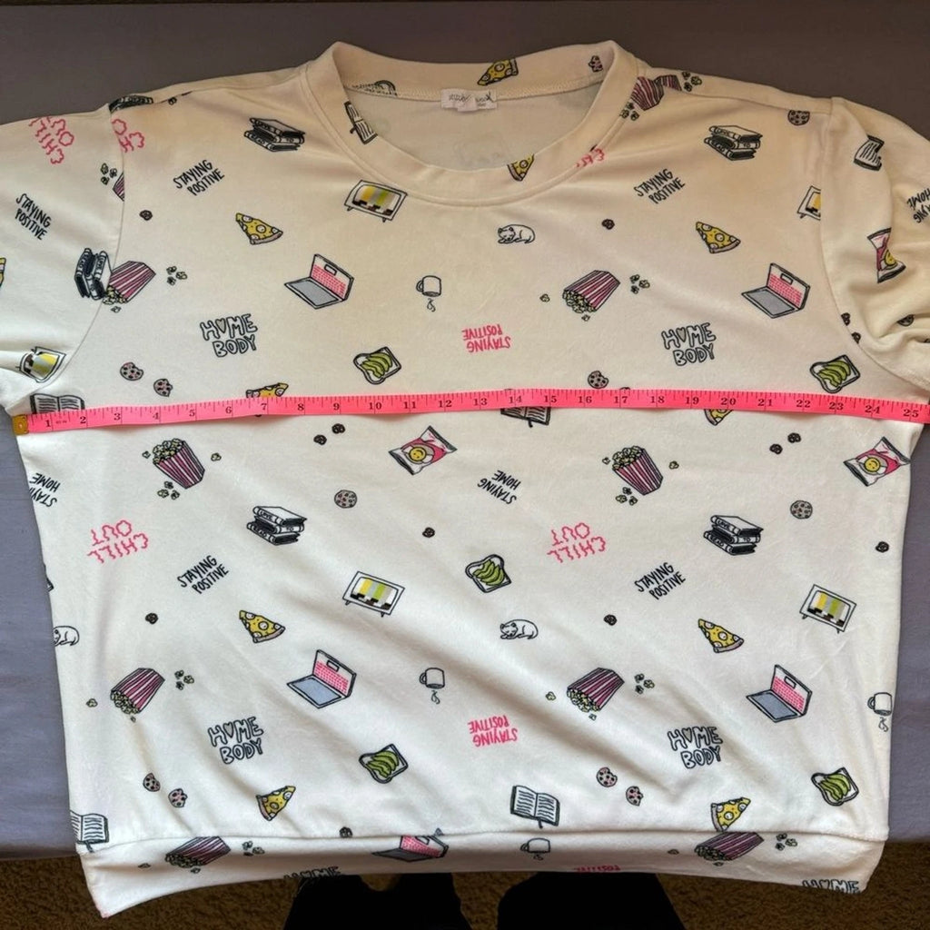 Stitch & Pine pajama set womens large emoji soft long sleeve white