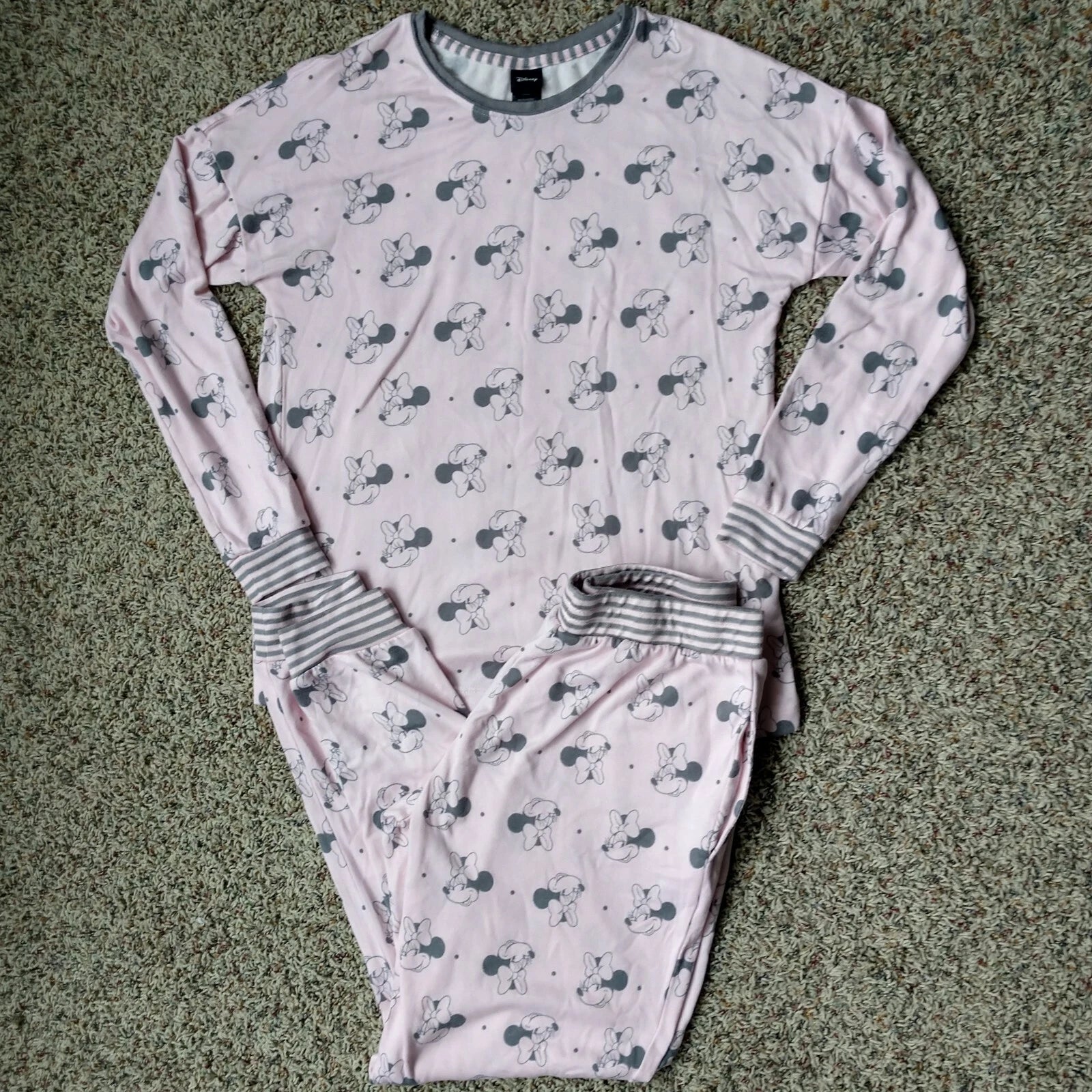 Disney Minnie Mouse Women's PJ Pajamas Lounge Set Light Pink Gray Size Small