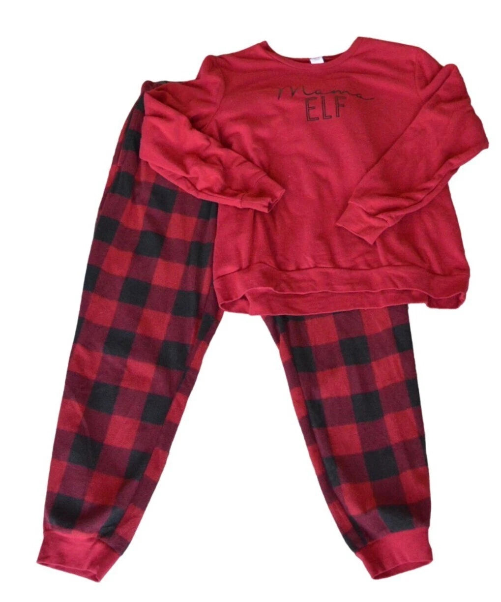 North Pole Buffalo Check Holiday Mama Elf Red Black Pajama Set Women's Large