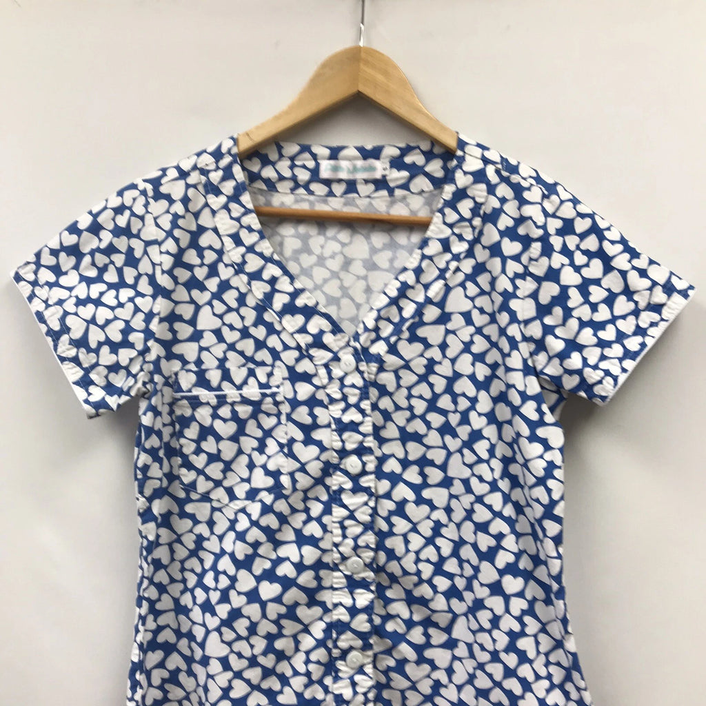Alicia Mahecha Womens Size Small 2 Piece Sleep Set Blue White Hearts