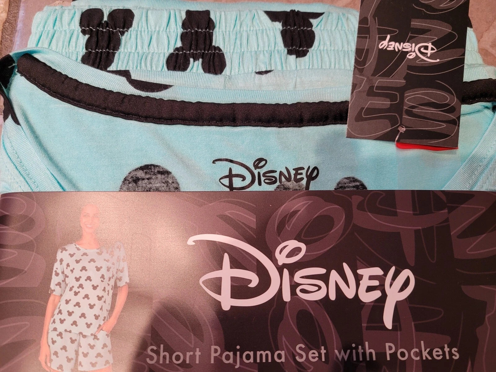 NEW DISNEY SHORT & TOP PAJAMA SET SLEEP SET WOMENS M TEAL GREEN