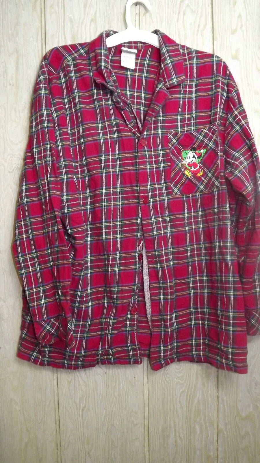 Disney Pajama Set adult XL Mickey Christmas Red Plaid flannel