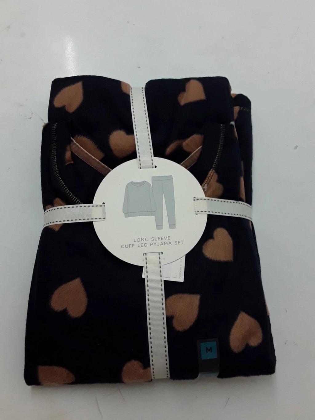 LADIES FLEECE HEART PRINT PYJAMAS SET LARGE SIZE NAVY MIX COLOUR