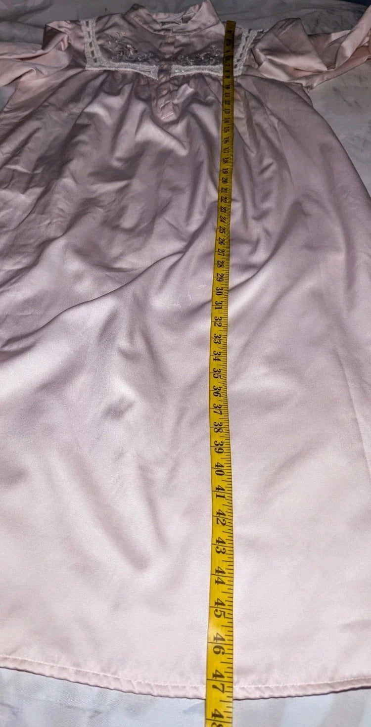 GO SOFTLY Pink Satin Cotton Lined Nightgown FLORAL Embroidered Women's Small