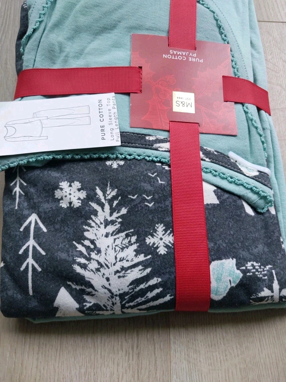 M&S Ladies Pyjama Set Size 8-10 Turquoise/ Grey Long Leg Long Sleeve New