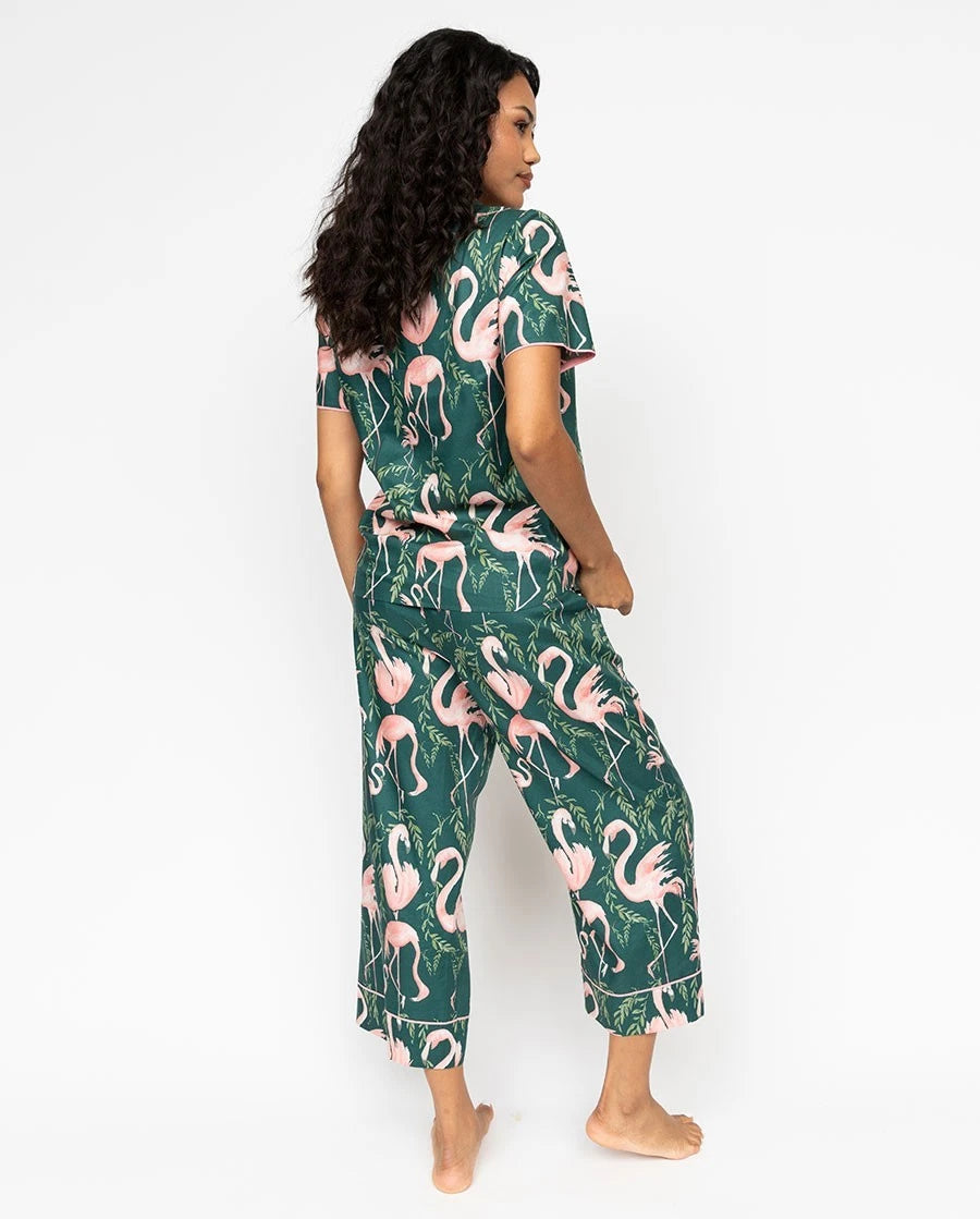 Cyberjammies Pyjama Set Womens Ivy Flamingo Wide Cropped Leg Size 10 0706-0707