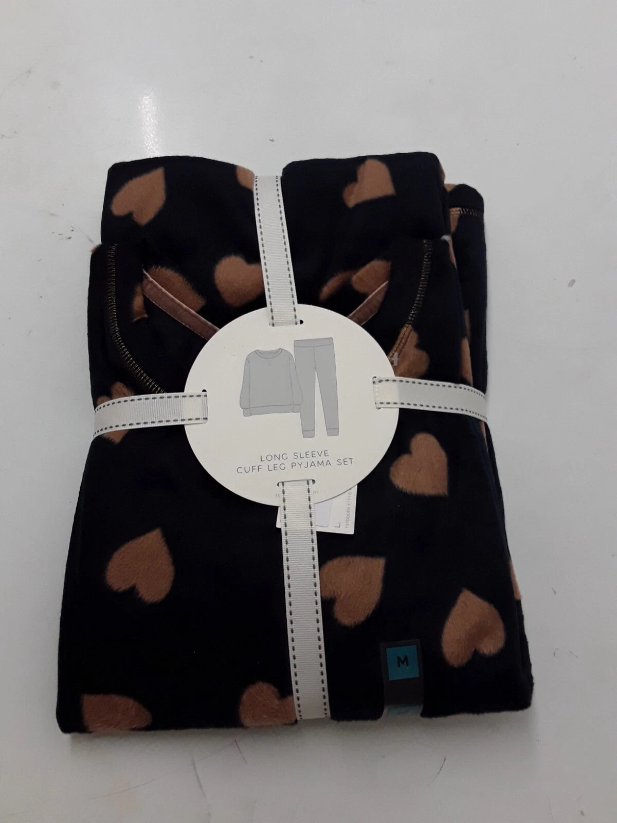LADIES FLEECE HEART PRINT PYJAMAS SET LARGE SIZE NAVY MIX COLOUR