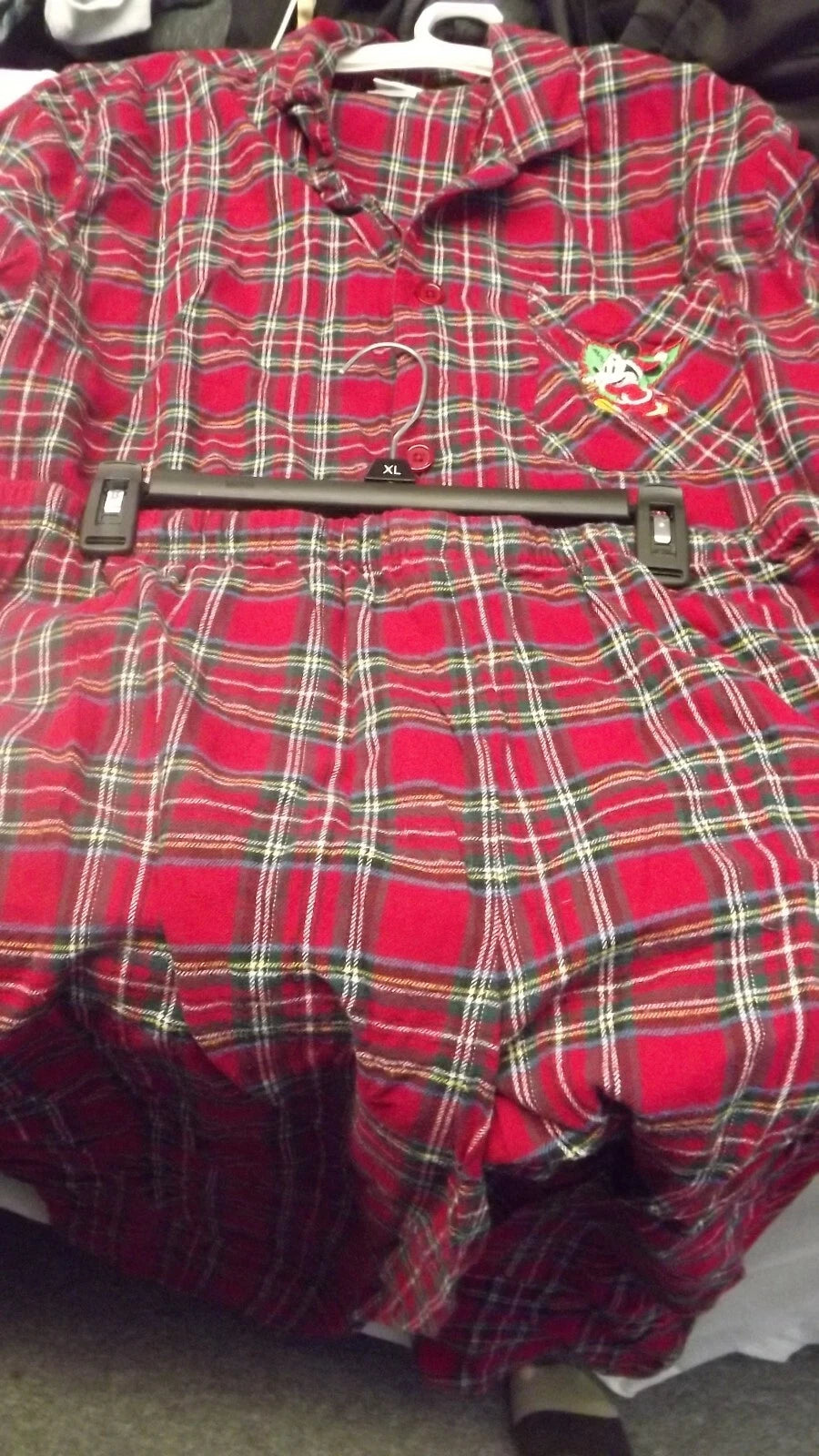Disney Pajama Set adult XL Mickey Christmas Red Plaid flannel