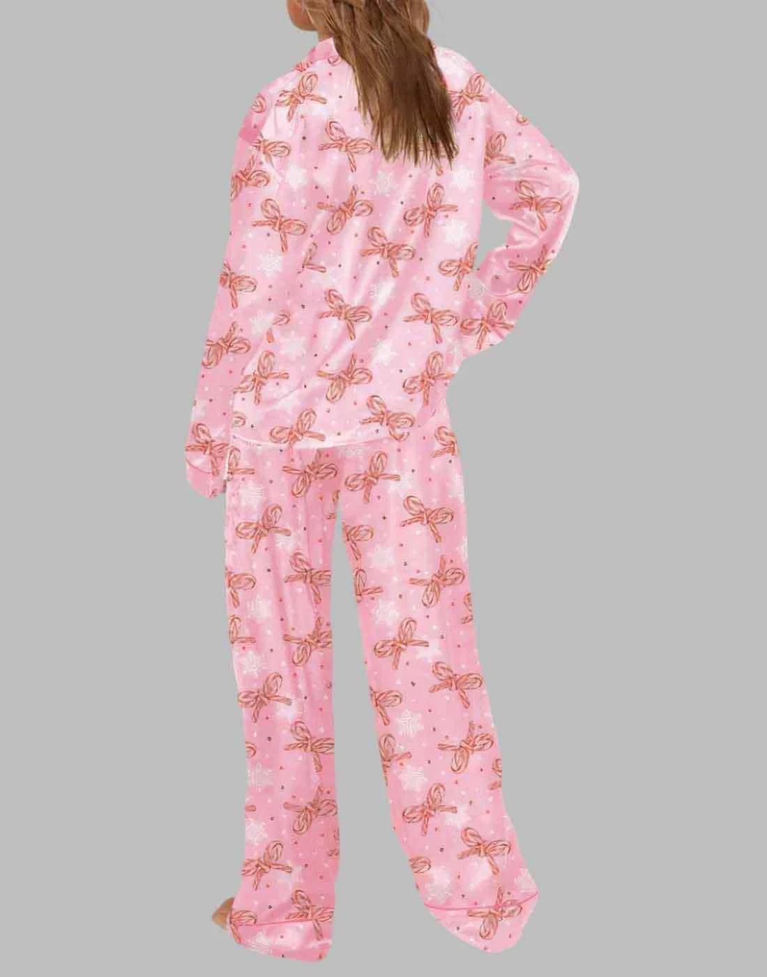 Bow Trending Pajamas Set, Christmas Bows Pajamas Long Sleeves, Bows Gift PJS