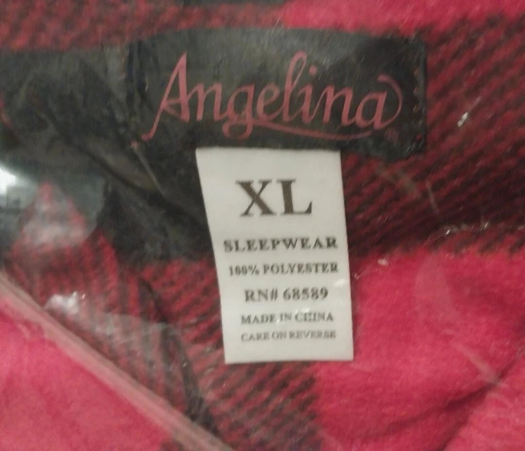 Angelina Women's Red Black Plaid Fleece Pajamas Size XL