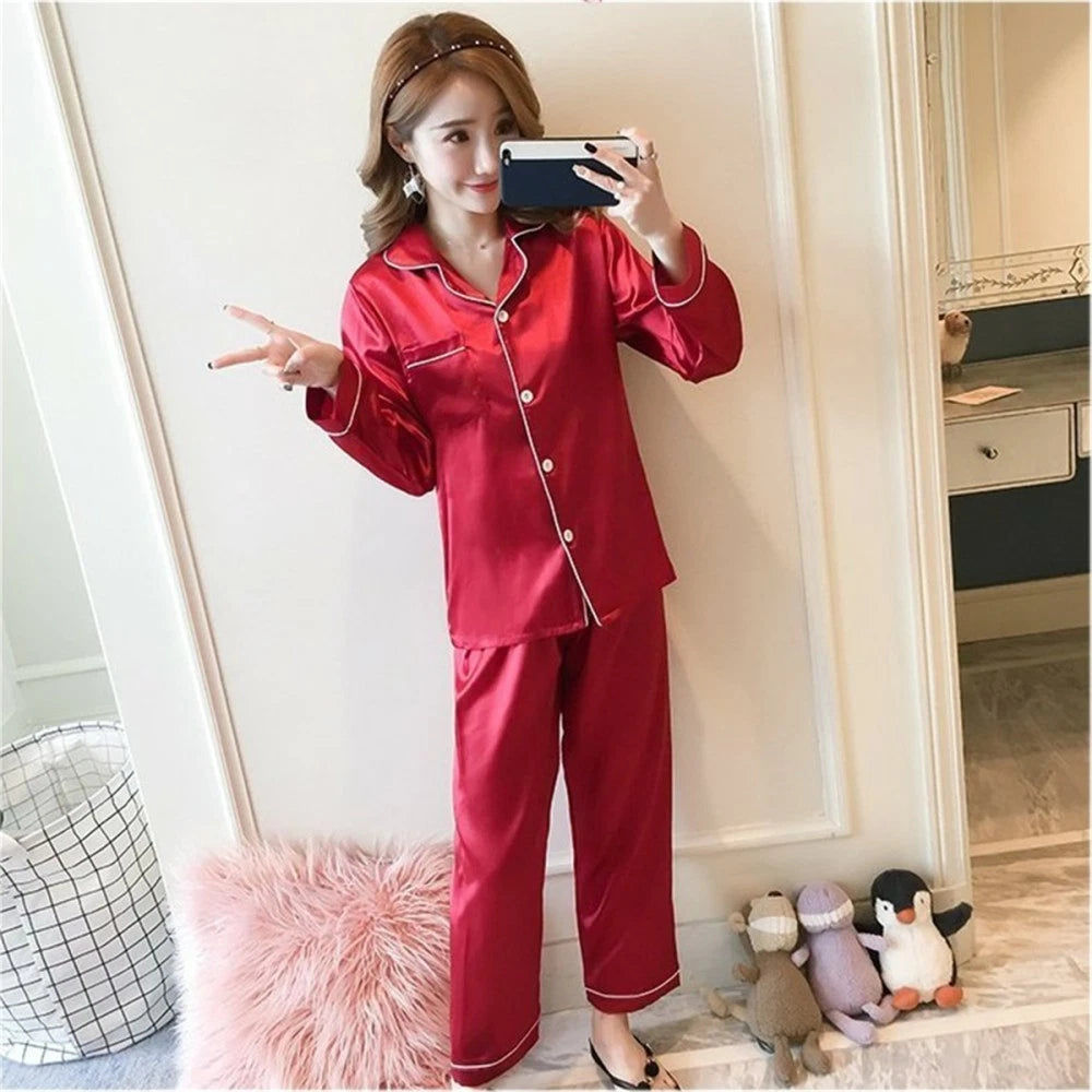 Women Sleepwear Set Women Pajamas Set Silk Satin Sleepwear Set