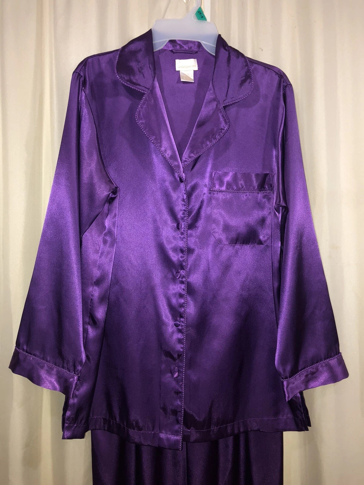 WHISPERS Purple Satin PAJAMAS PJ'S SET Size SMALL