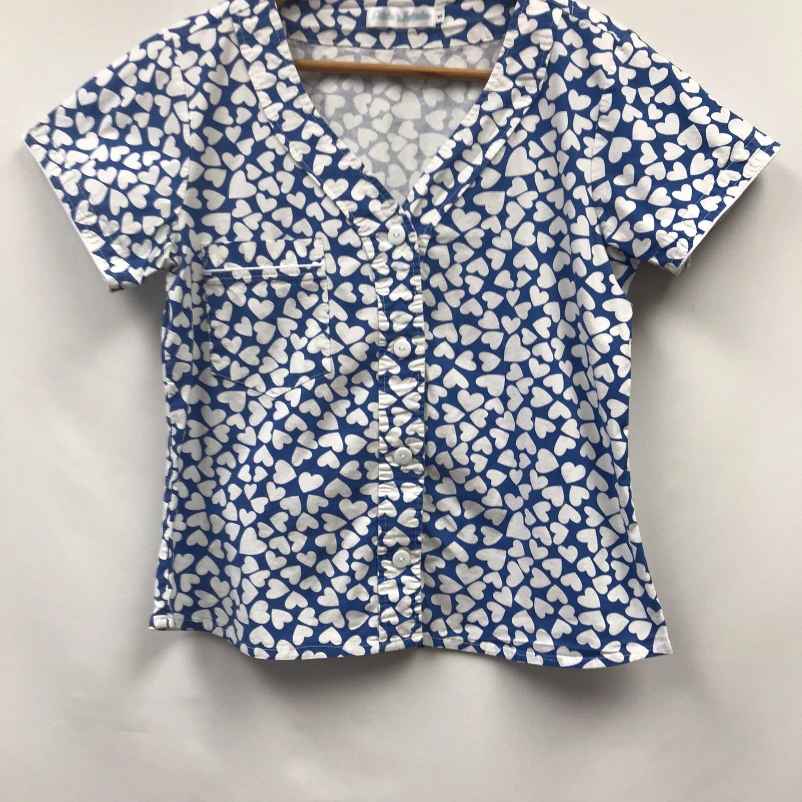 Alicia Mahecha Womens Size Small 2 Piece Sleep Set Blue White Hearts