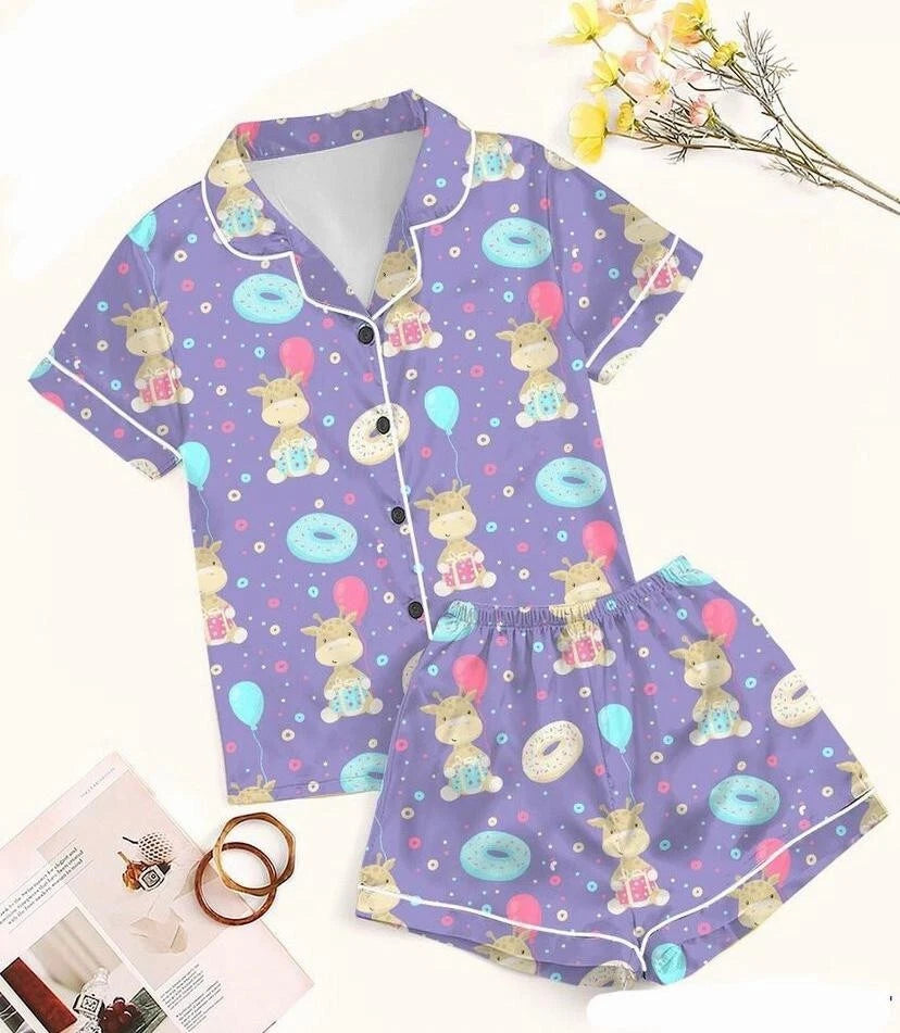 Women's Full Sleepwear Pajama Set Short Sleeve & Pants S/M