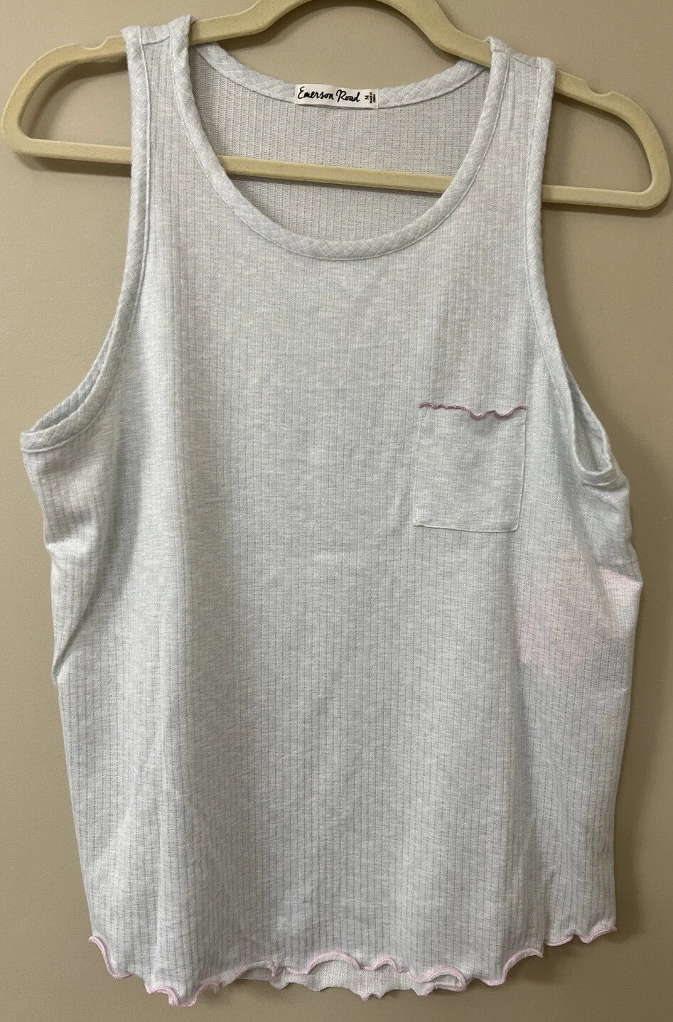 NWT EMERSON ROAD LETTUCE HEM TANK & SHORT PJ SET - WHITE/SPACE DYE RIB - MEDIUM
