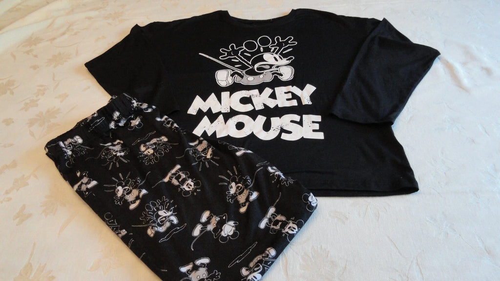 Mickey Mouse Pajama Set Woman Sz L Disney Black & White Sleepware