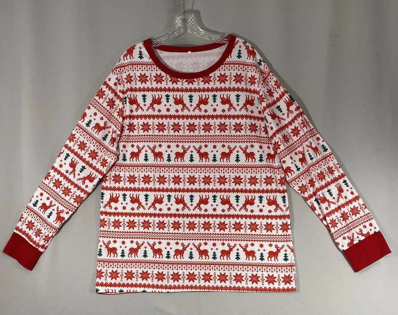 Pajama Set Women’s Large Winter Christmas Reindeer Snowflake Pine Trees Red