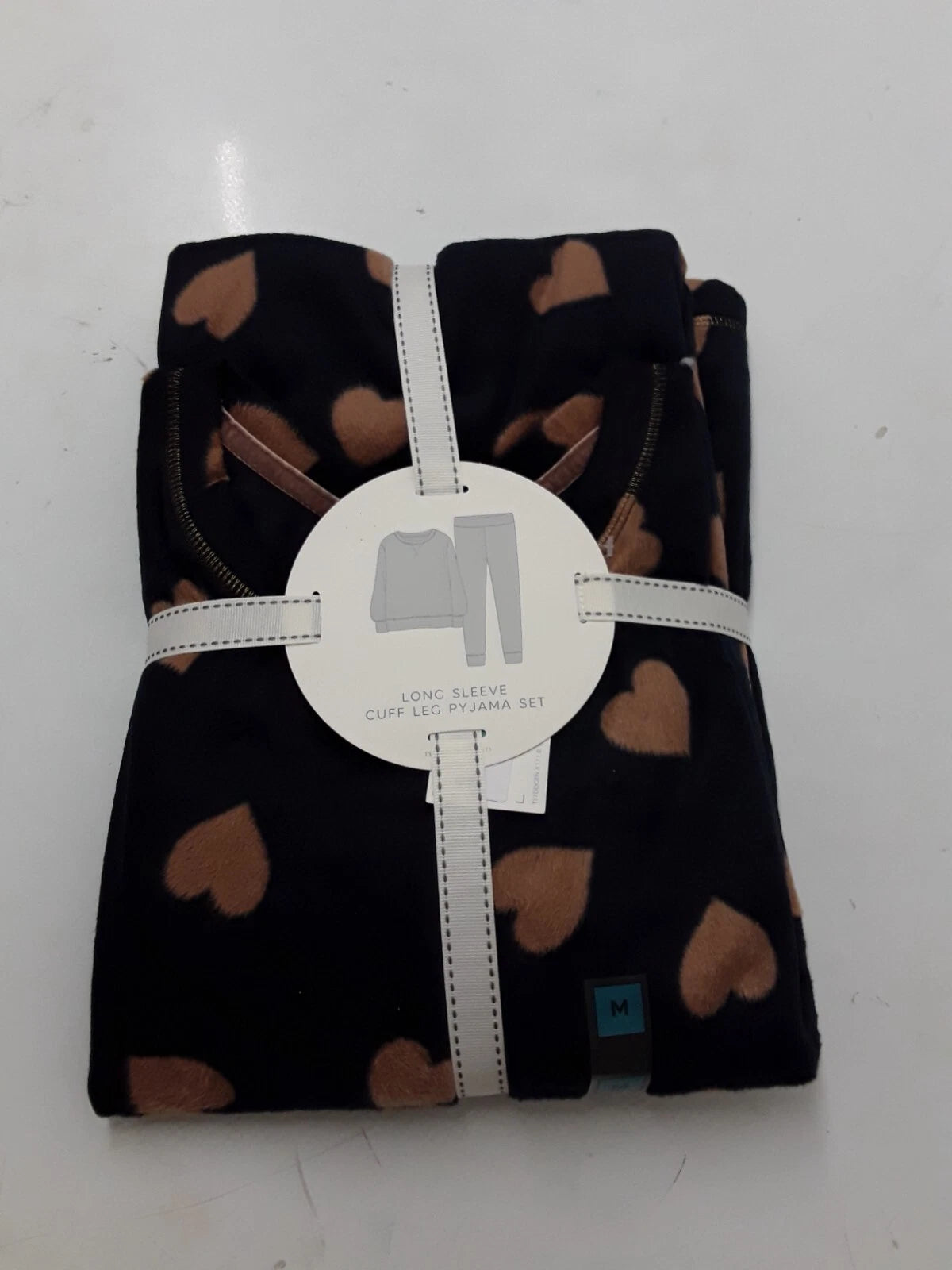 LADIES FLEECE HEART PRINT PYJAMAS SET LARGE SIZE NAVY MIX COLOUR
