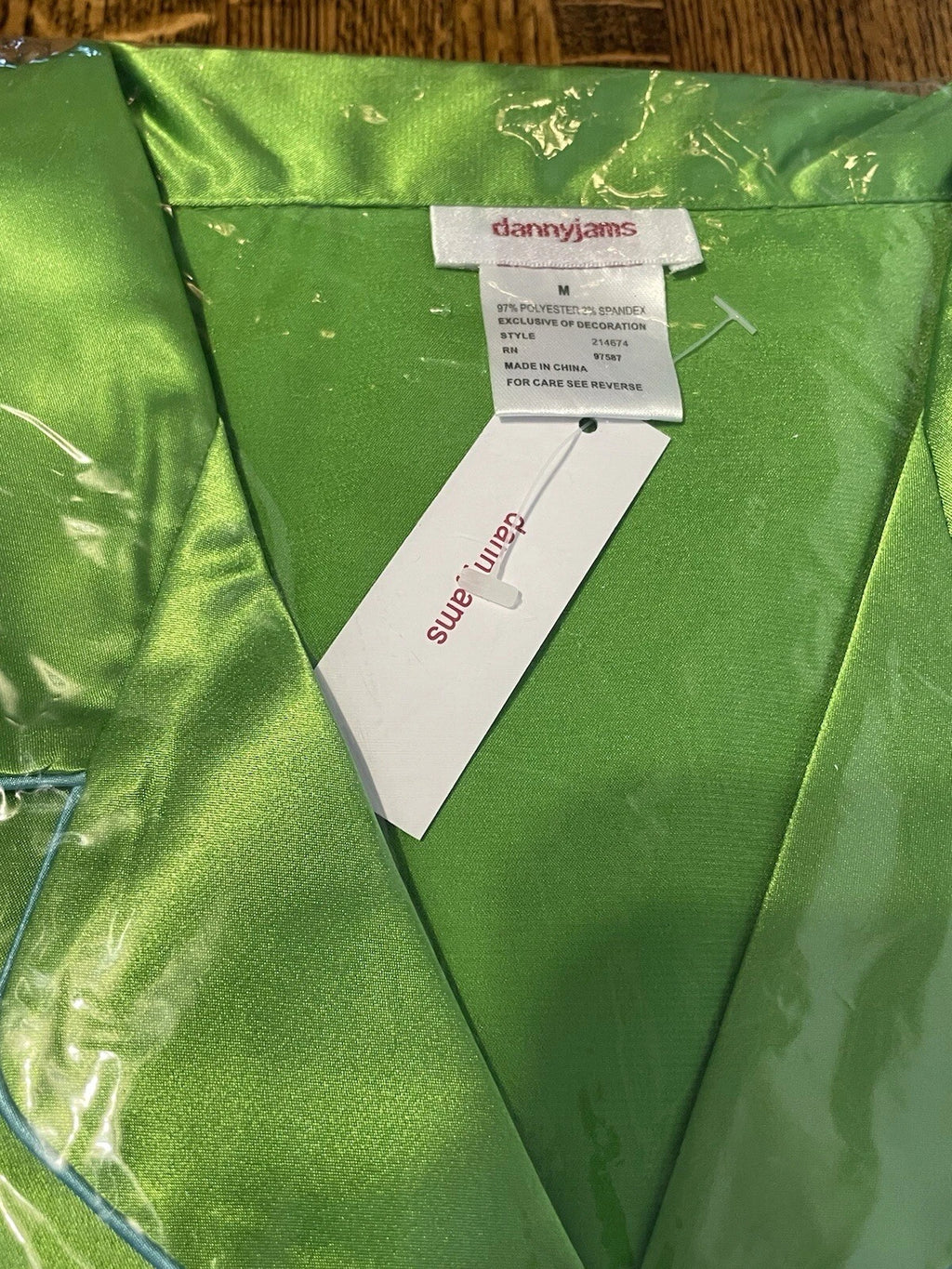 HSN Danny Jams Womens Pajama Set Green Medium Button Up Long Sleeve pockets