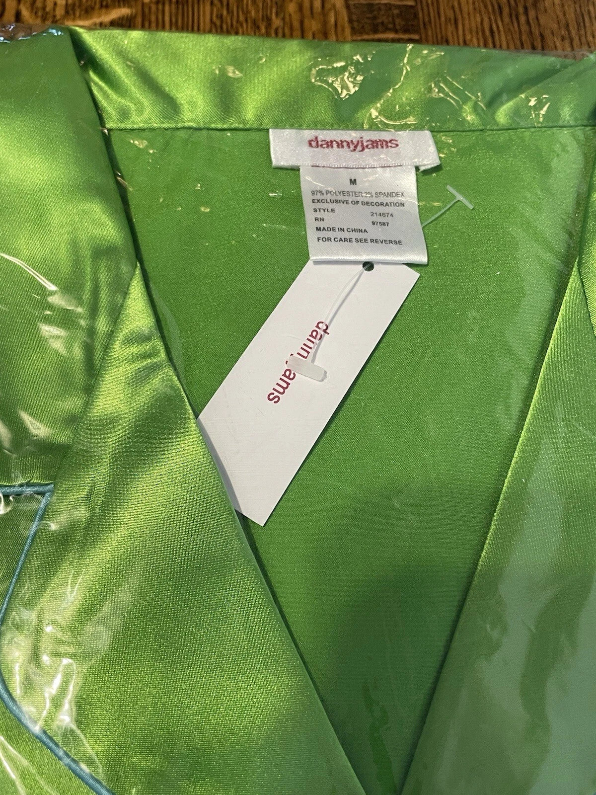 HSN Danny Jams Womens Pajama Set Green Medium Button Up Long Sleeve pockets