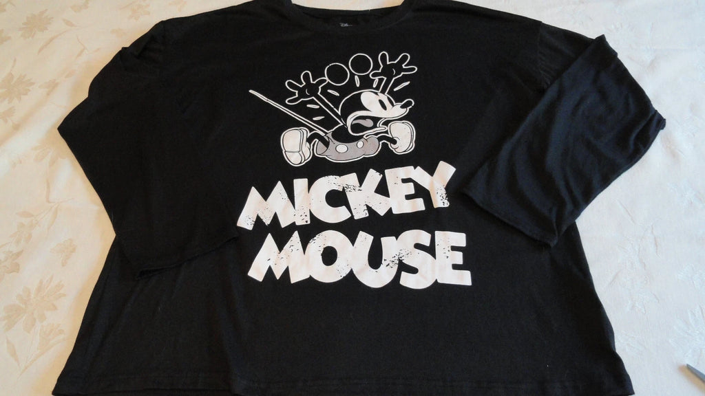 Mickey Mouse Pajama Set Woman Sz L Disney Black & White Sleepware