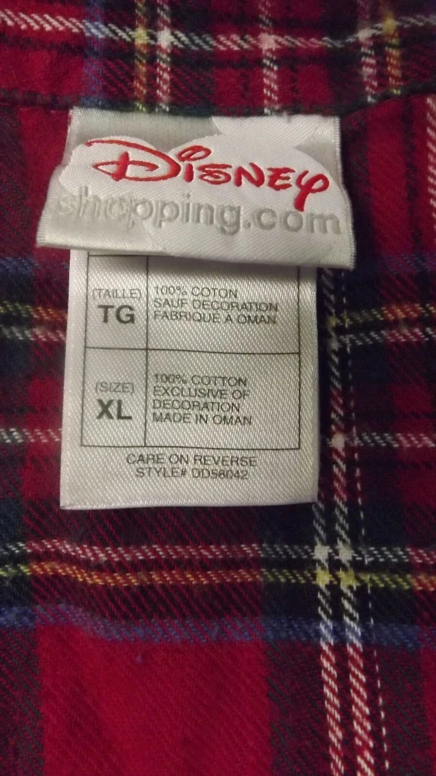 Disney Pajama Set adult XL Mickey Christmas Red Plaid flannel