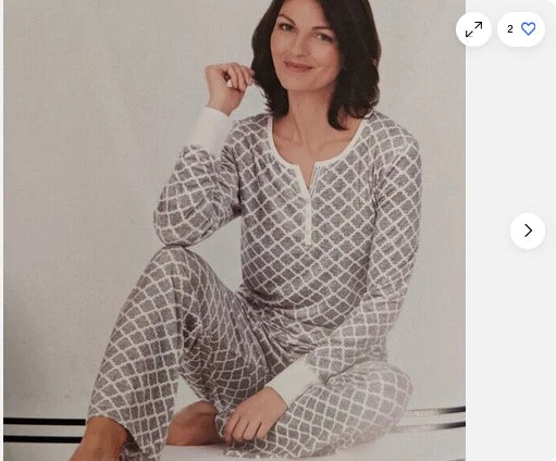 Nautica Women's 2 Piece GEOMETRIC PRINT Sleepwear Set (GRAY/WHITE L)NWT
