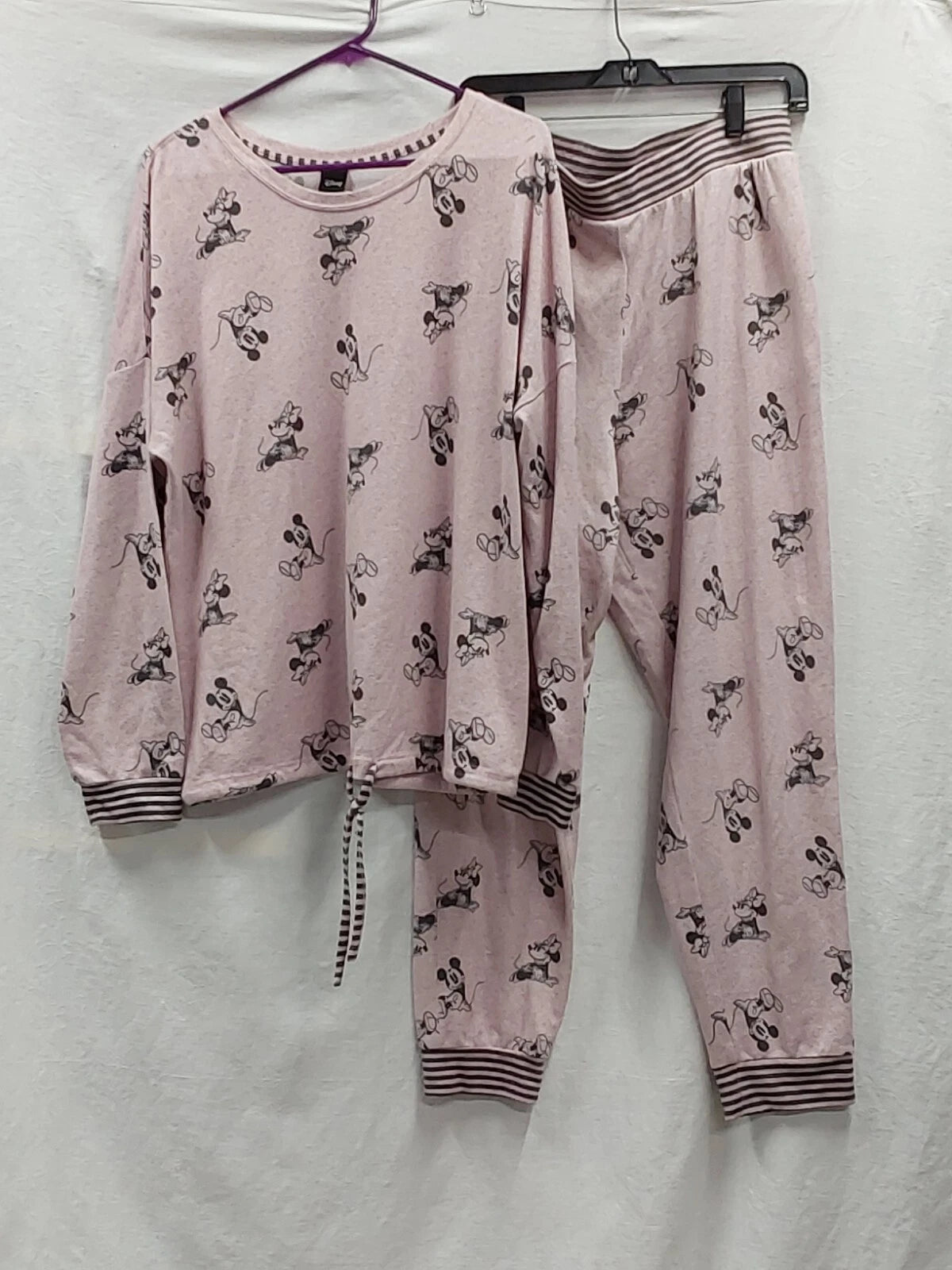 Disney Mouse Pink Womens L/S Pullover Knit Pajama Set  Large