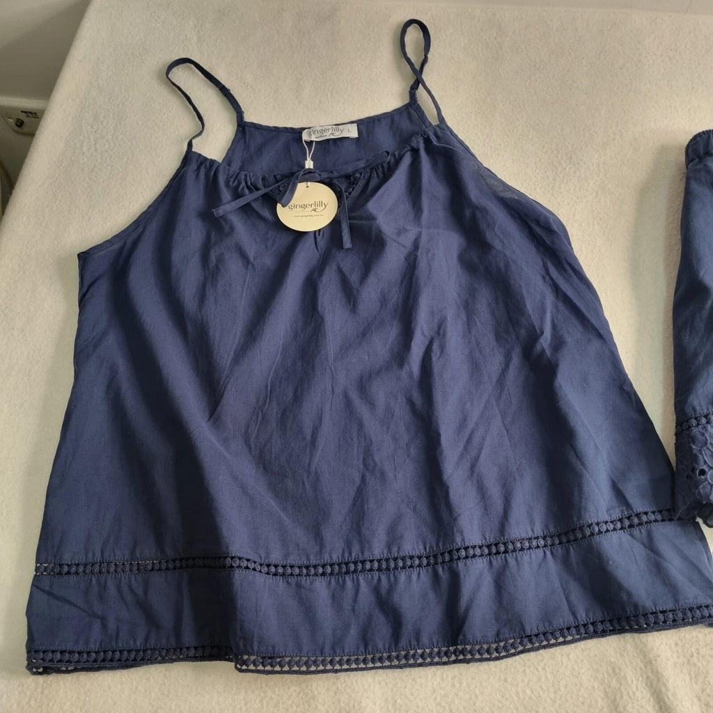 Gingerlilly Size L Summer Pyjama Navy Short Set Size L BNWT NEW RRP $99.95 EC