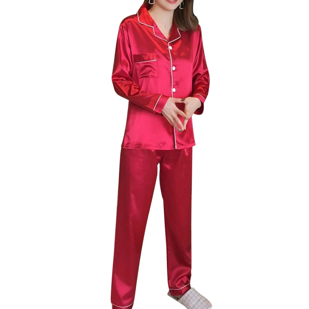 Women Sleepwear Set Women Pajamas Set Silk Satin Sleepwear Set