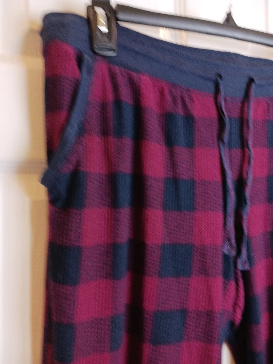 Nautica Pajama Set Womens Medium Waffle Thermal Blue Red Plaid #Q10