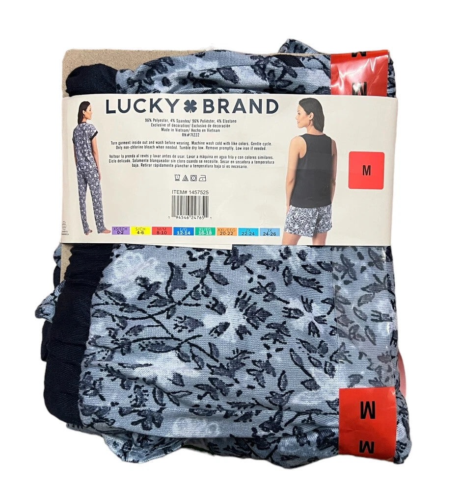 Lucky Brand Ladies' Blue Floral 4 Pieces Pajama Set Medium 8-10 NWT
