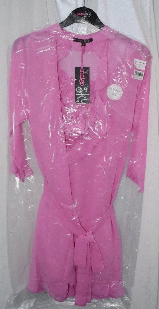 Babydoll pink sexy baby doll set Top Knickers & Wrap Night wear pj's Pyjamas NEW
