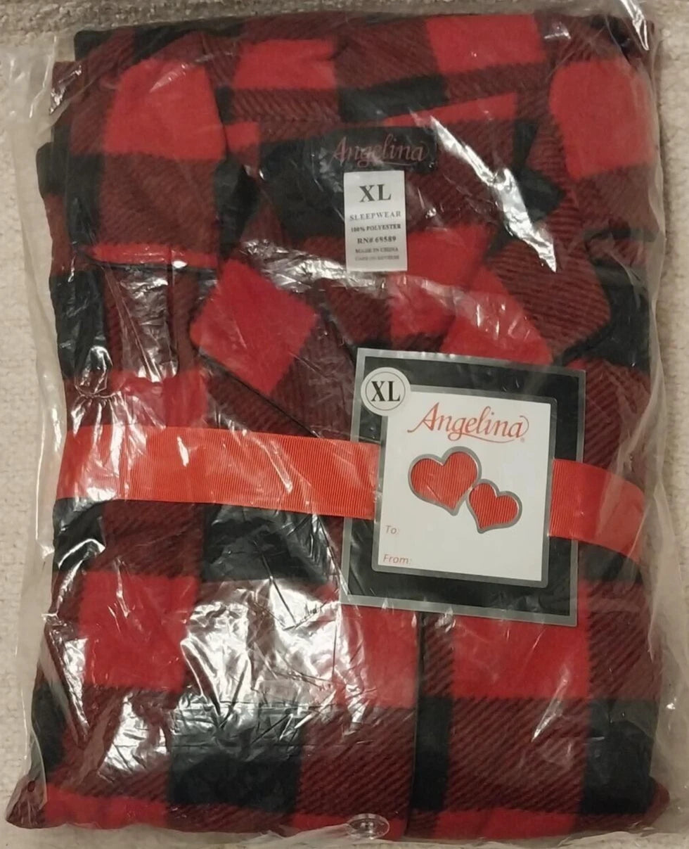Angelina Women's Red Black Plaid Fleece Pajamas Size XL