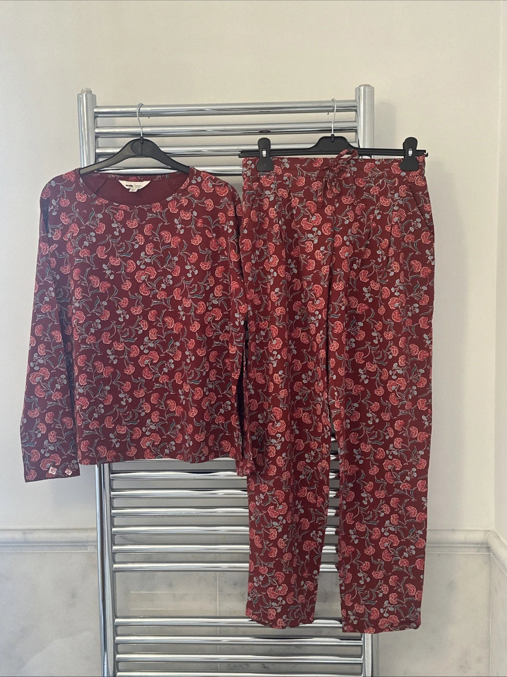 Seasalt Cornwall Setting Sun Jersey Pyjamas Smudged Carnation Jam Red 8-14 £57