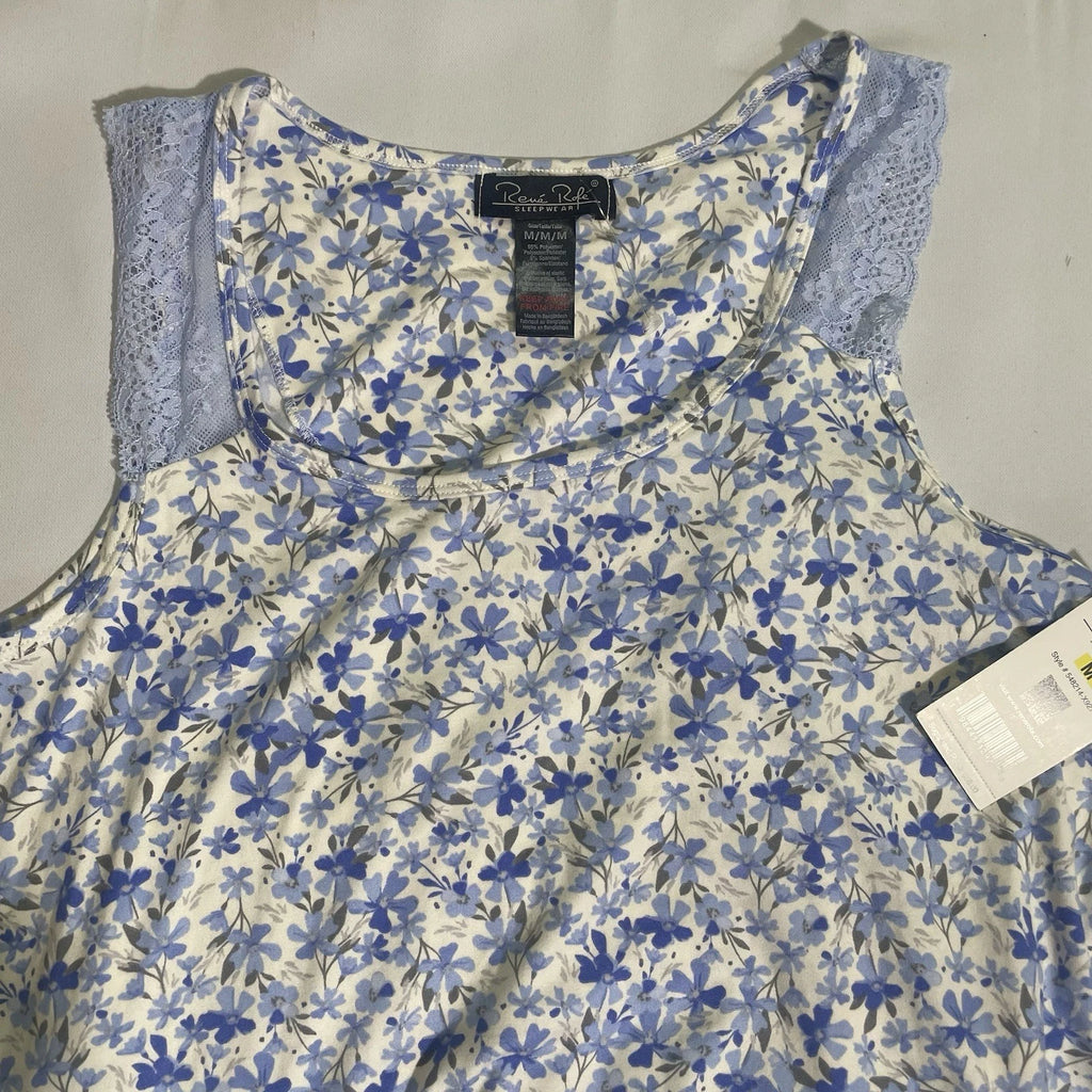NWT Rene Rolfe 2 Piece Pajama Set Women M Sleeveless Tank W/ Capri’s Blue Floral