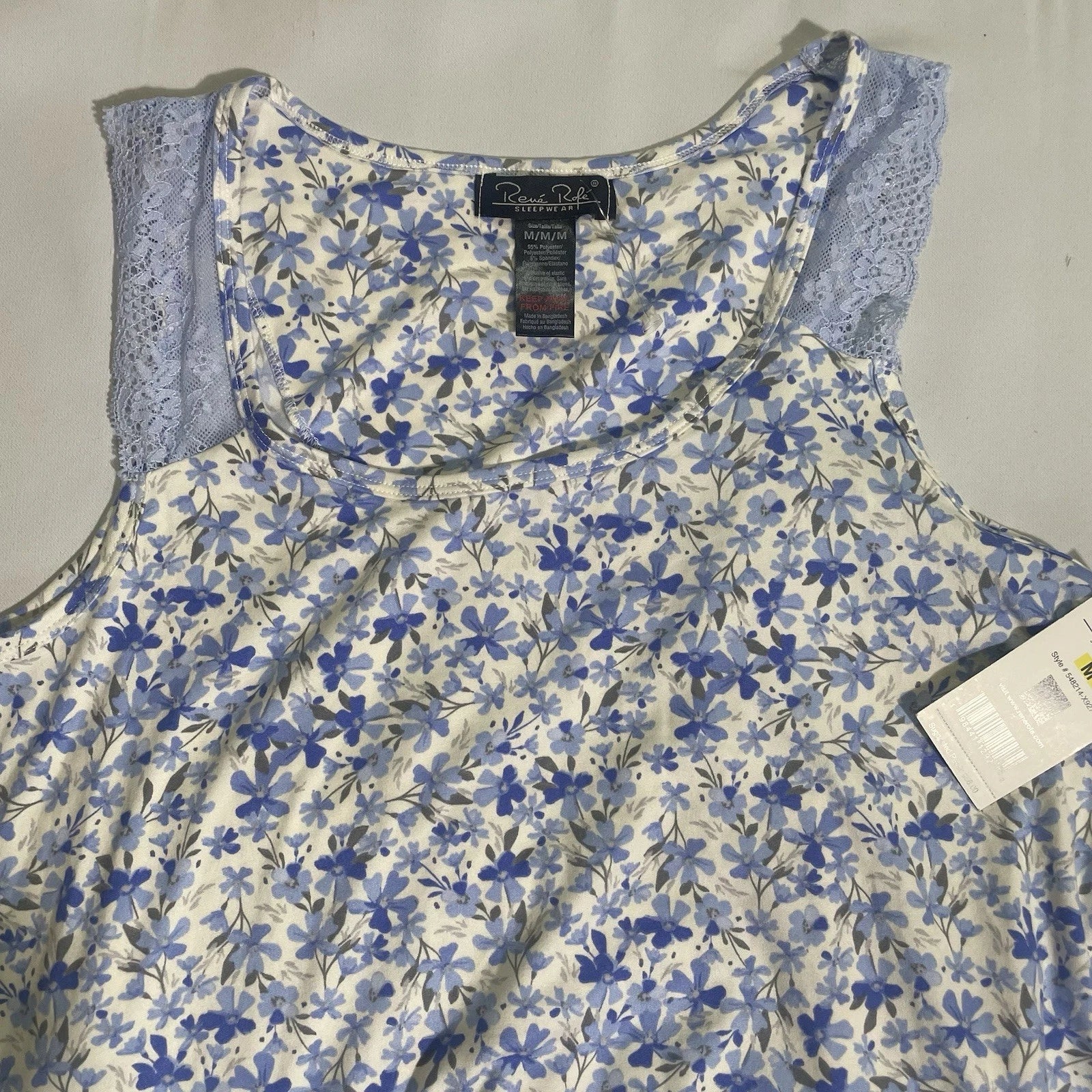 NWT Rene Rolfe 2 Piece Pajama Set Women M Sleeveless Tank W/ Capri’s Blue Floral