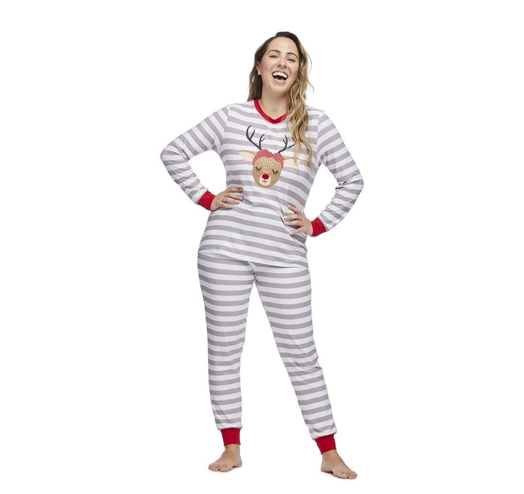 Jolly Jammies Women's Stripe Dear Matching Family Christmas Pajamas Set Size XL
